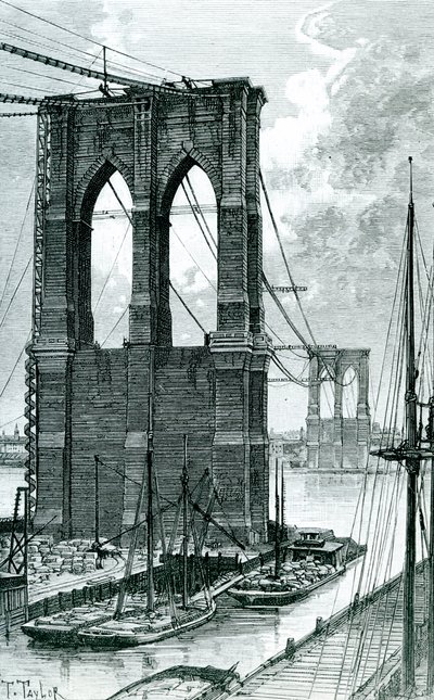 Brooklyn Bridge Under Construction, 1878 by T. Taylor
